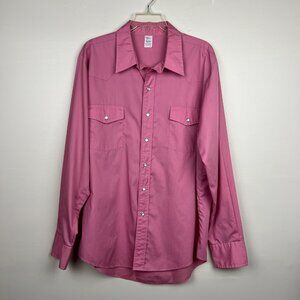 Vintage Malco Modes Men's Pink Pearl Snap Western Button Up Shirt Size 17-35